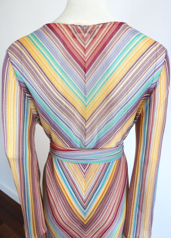 Women's MISSONI Mitered rainbow knit stripe 3pc. fringed ensemble For Sale
