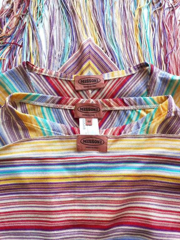 MISSONI Mitered rainbow knit stripe 3pc. fringed ensemble For Sale 1