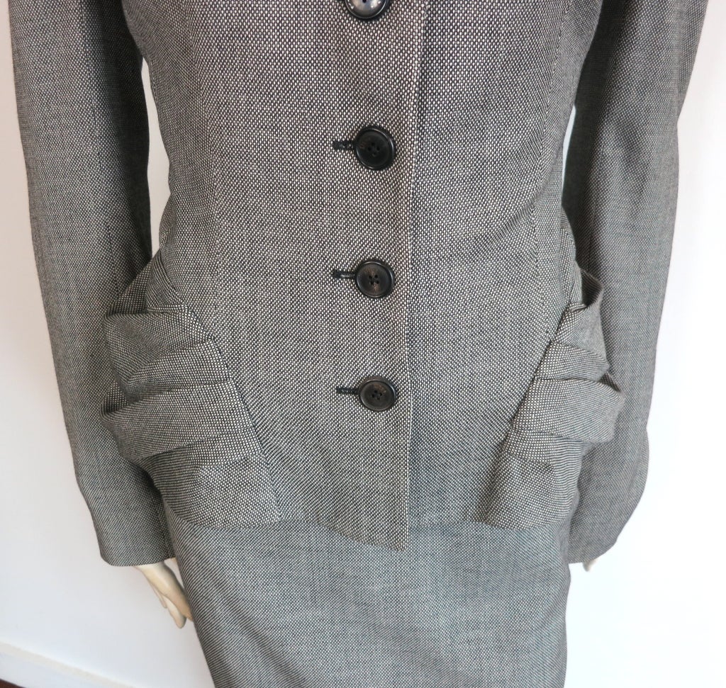 Women's CHRISTIAN DIOR Gray birdseye wool skirt suit For Sale