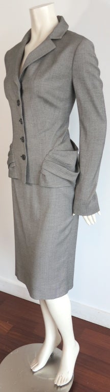 CHRISTIAN DIOR Gray birdseye wool skirt suit For Sale 2