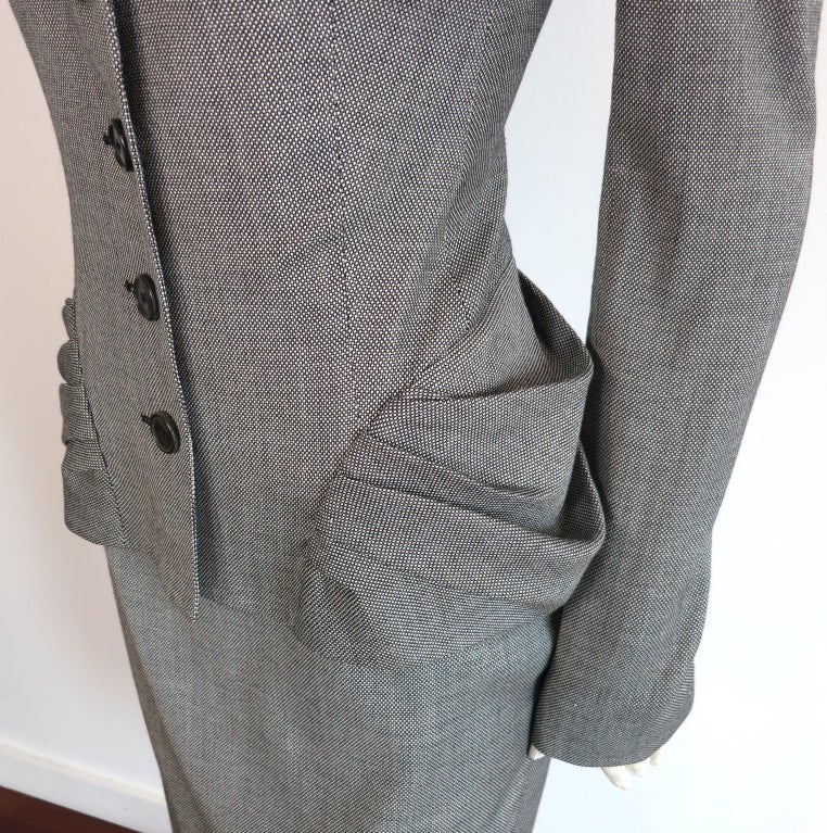 CHRISTIAN DIOR Gray birdseye wool skirt suit For Sale 3
