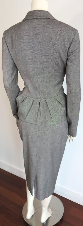 CHRISTIAN DIOR Gray birdseye wool skirt suit For Sale 4