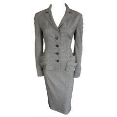 CHRISTIAN DIOR Gray birdseye wool skirt suit