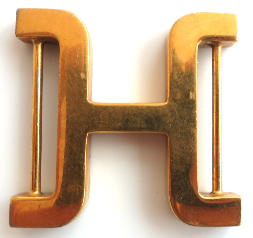 Vintage HERMÉS PARIS H logo engraved metal belt hardware For Sale 1