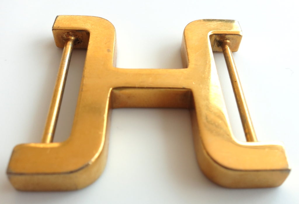 Vintage HERMÉS PARIS H logo engraved metal belt hardware For Sale 3