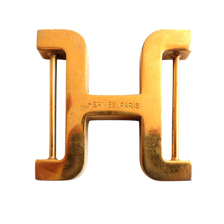 Vintage HERMÉS PARIS H logo engraved metal belt hardware For Sale