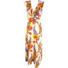 Vintage 1960's era tropical floral printed silk dress