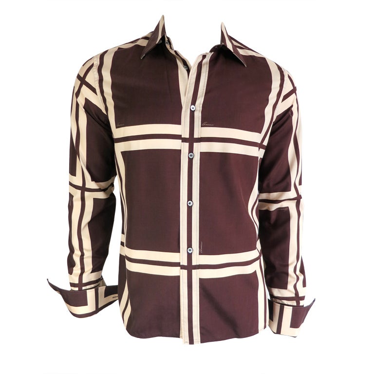 GUCCI Tom Ford era Men
s signed printed silk shirt