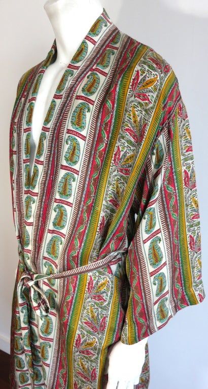 Vintage TURNBULL & ASSER 60's paisley & cannabis leaf silk robe 1