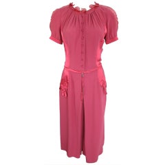 LOUIS VUITTON Pink silk bow applique dress