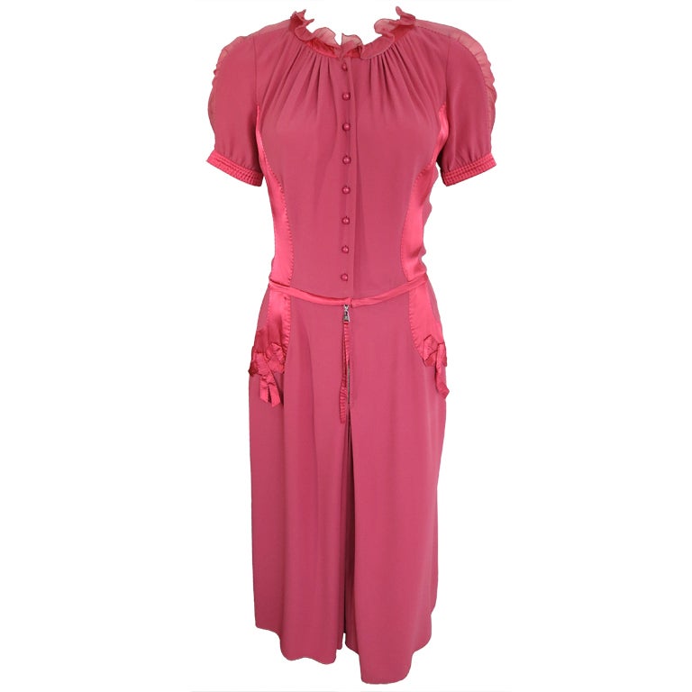 LOUIS VUITTON Pink silk bow applique dress at 1stDibs