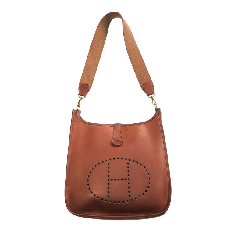 Vintage HERMÉS PARIS 1979 Evelyne Satteltasche aus braunem Leder