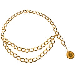 CHANEL PARIS Polished gold finish metal chain logo coin belt