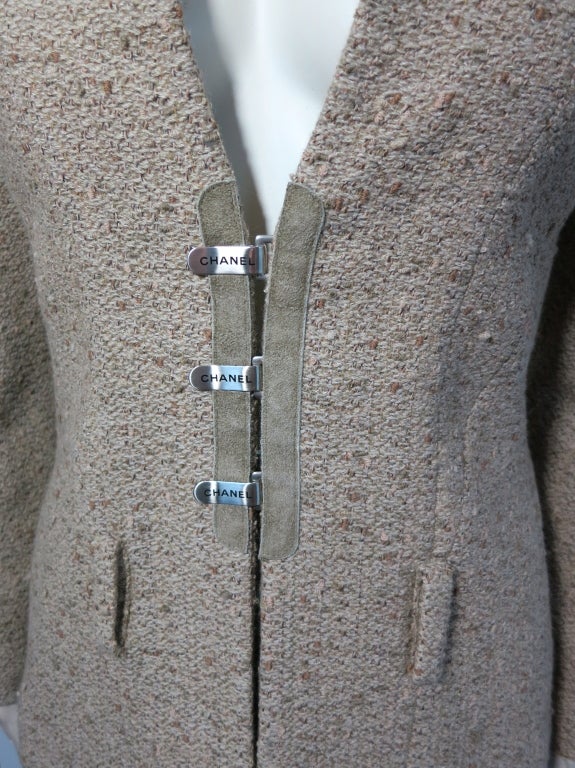 CHANEL PARIS Cashmere wool suede 2pc. logo clip hardware suit