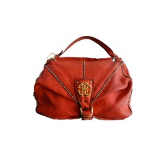 ROBERTO CAVALLI Tangerine leather & gold ball chain purse