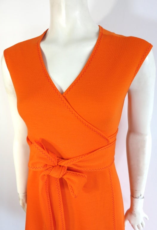 Vintage STEPHEN BURROWS 1970's tangerine knit jersey wrap dress In Excellent Condition In Newport Beach, CA