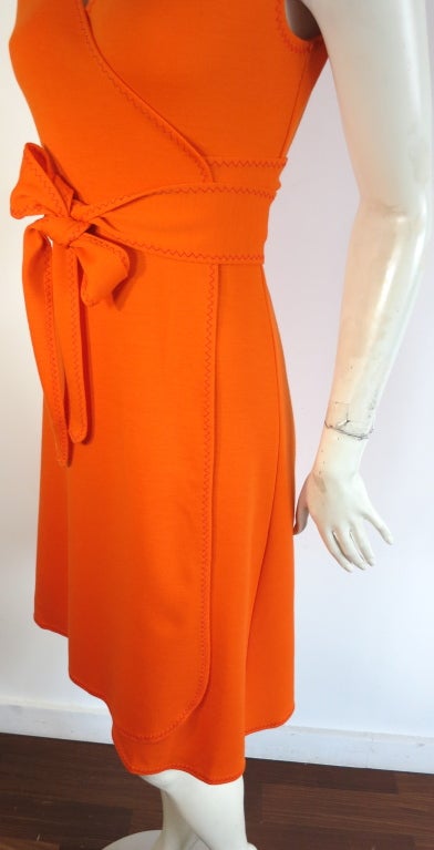 Vintage STEPHEN BURROWS 1970's tangerine knit jersey wrap dress 1