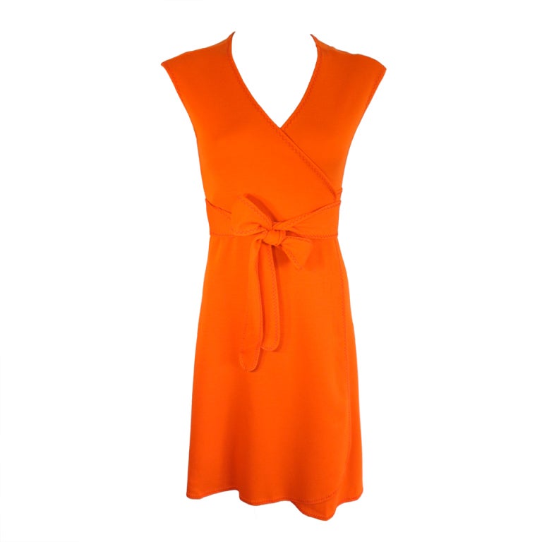 Vintage STEPHEN BURROWS 1970's tangerine knit jersey wrap dress
