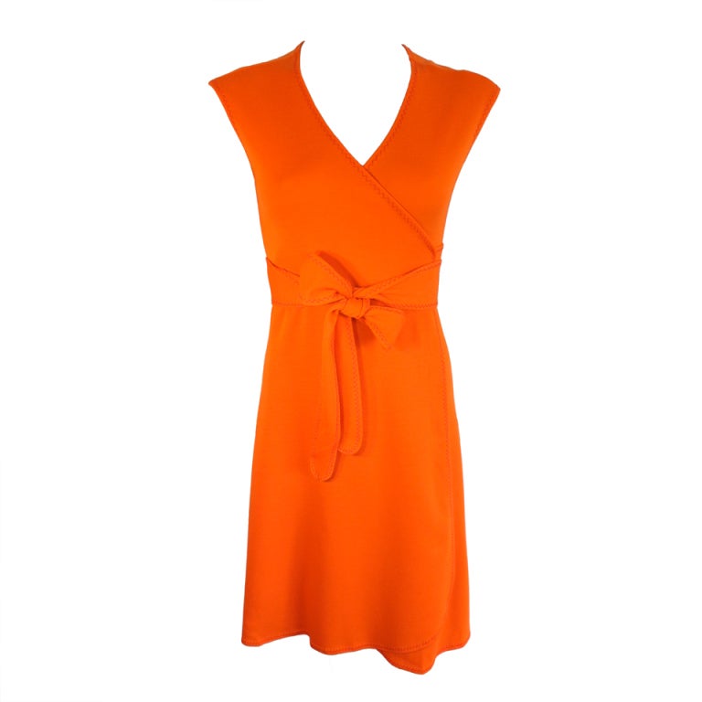 Vintage STEPHEN BURROWS 1970's tangerine knit jersey wrap dress at 1stDibs