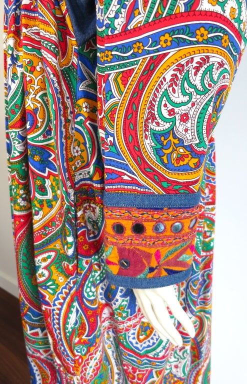 MOSCHINO COUTURE! 1994 ethnic embroidered paisley kaftan dress In Excellent Condition For Sale In Newport Beach, CA