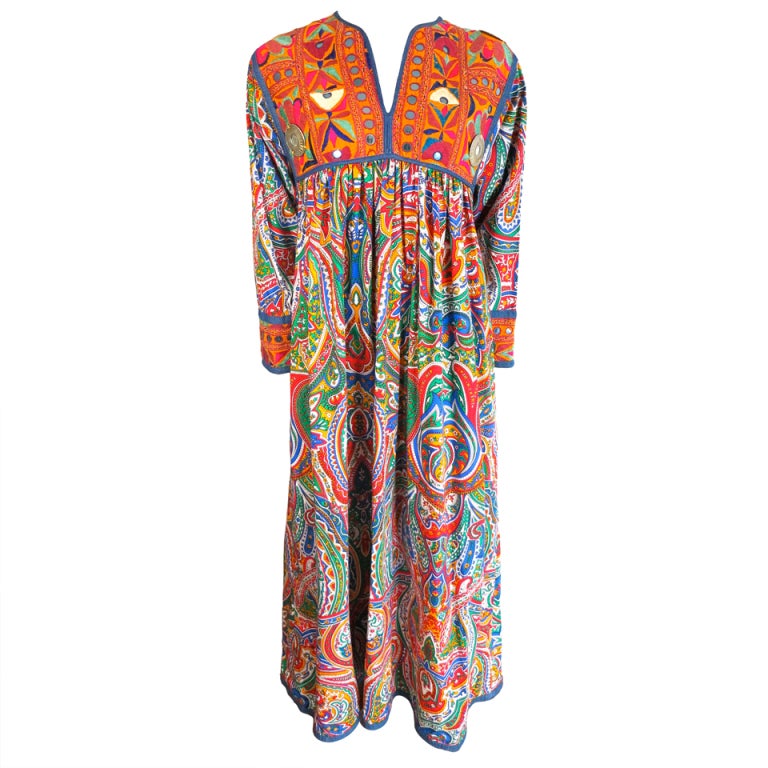 MOSCHINO COUTURE! 1994 ethnic embroidered paisley kaftan dress For Sale