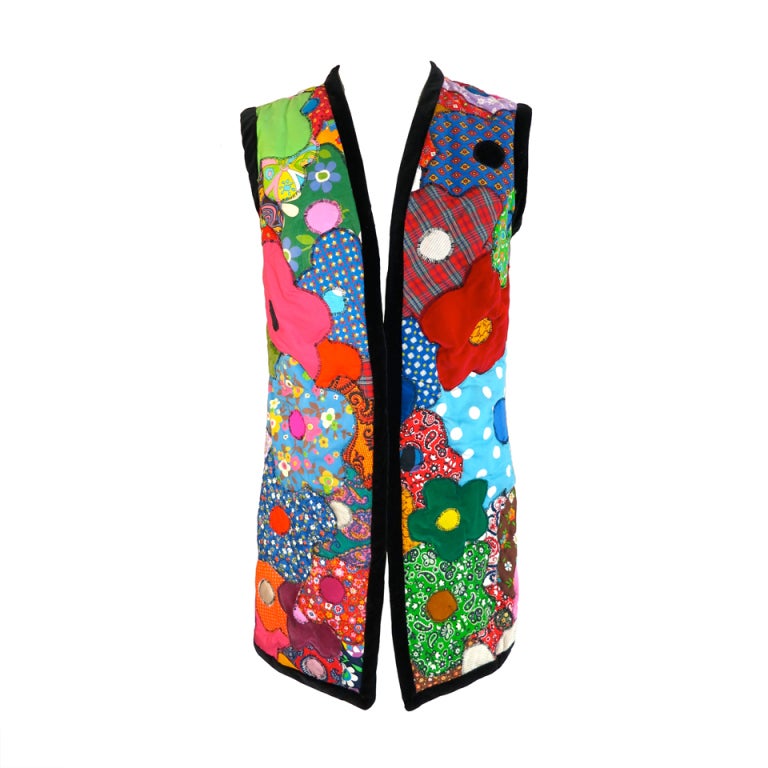Vintage 1970's flower power quilted patchwork vest For Sale