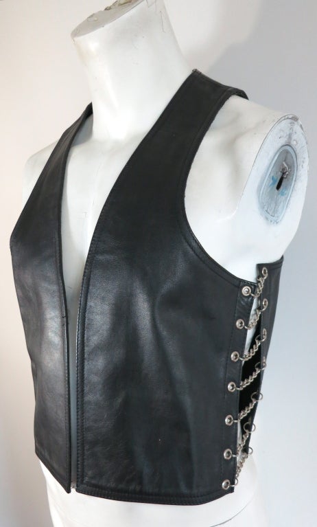 1990's RoB Men's black leather & chains fetish vest/waistcoat 2