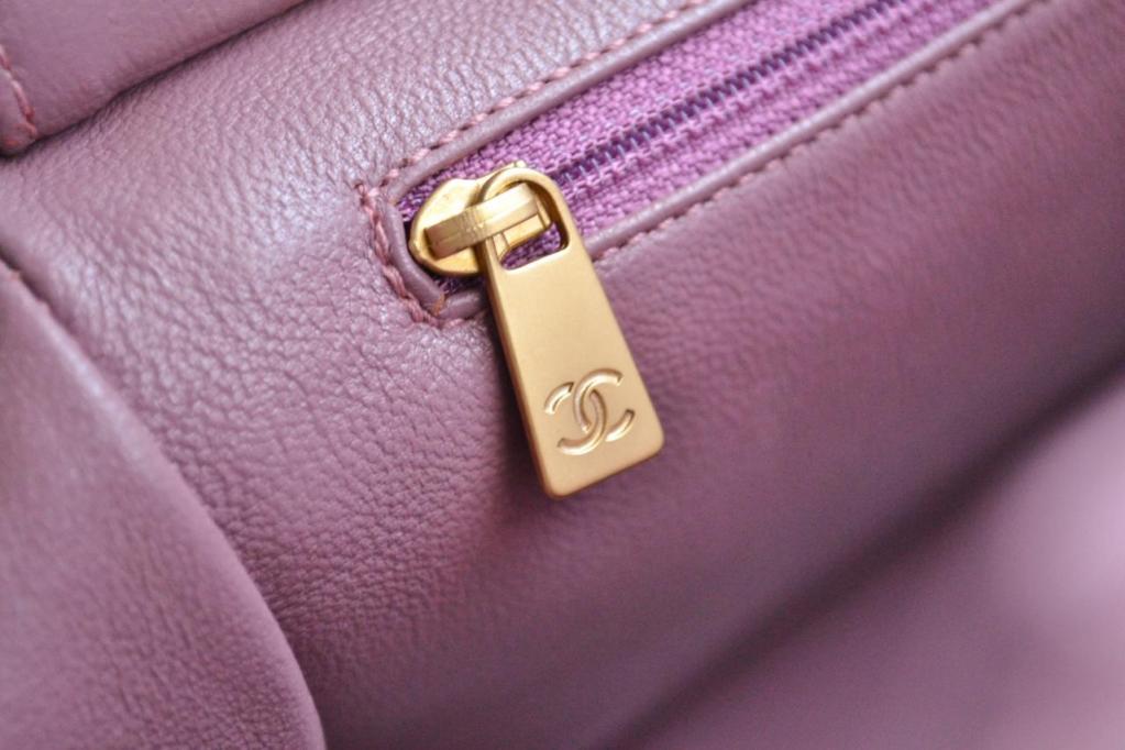 CHANEL PARIS Lilac quilted leather and gold chain tote purse 5