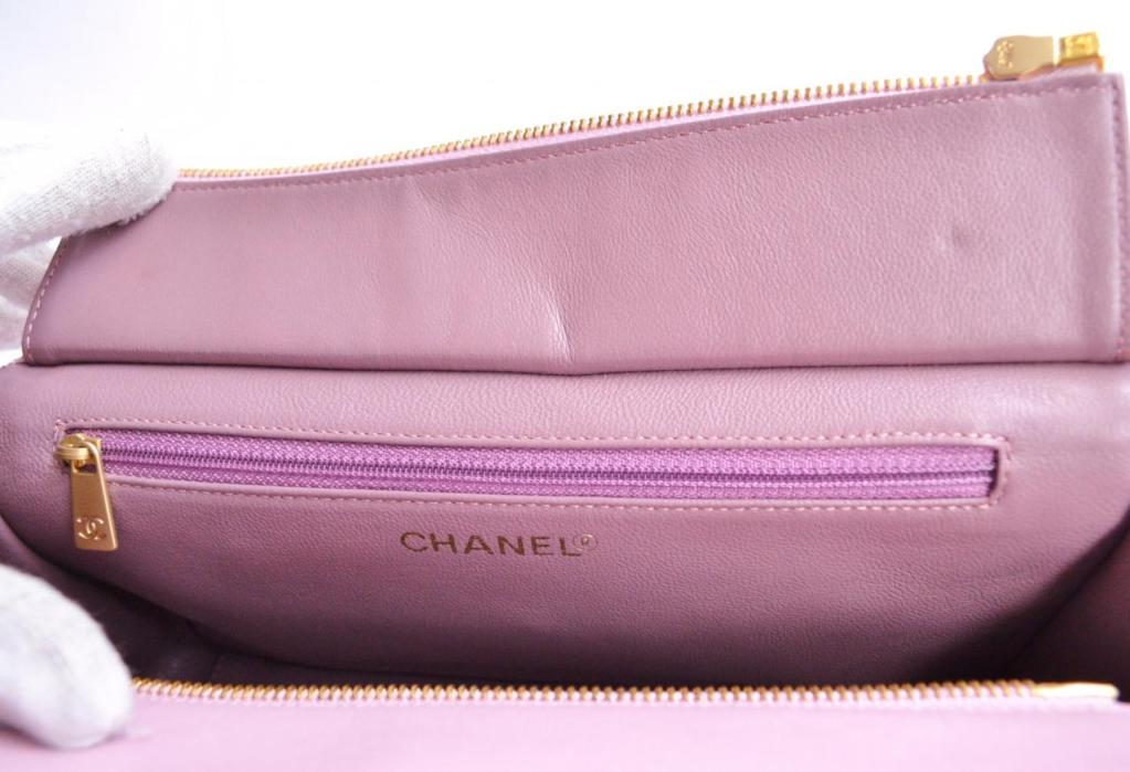 CHANEL PARIS Lilac quilted leather and gold chain tote purse 6