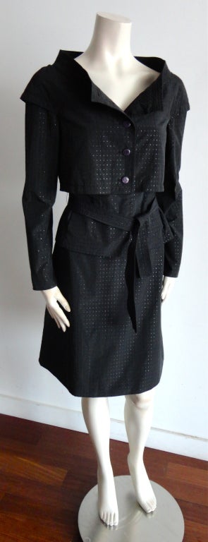 NINA RICCI PARIS Black Lurex 2pc. portrait collar skirt suit