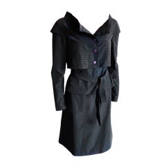 NINA RICCI PARIS Black Lurex 2pc. portrait collar skirt suit