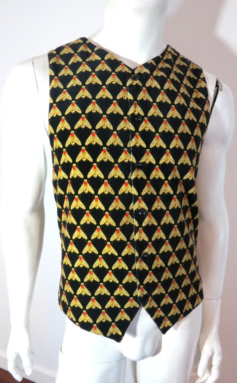 Vintage GIANNI VERSACE 1980's Men's bee printed velvet vest 1