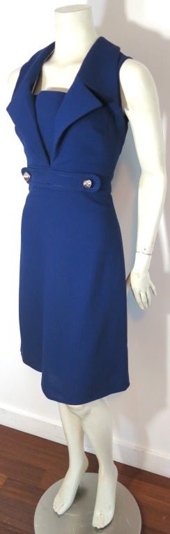 Women's Vintage GEOFFREY BEENE late 1960's Ultramarine lapel dress For Sale