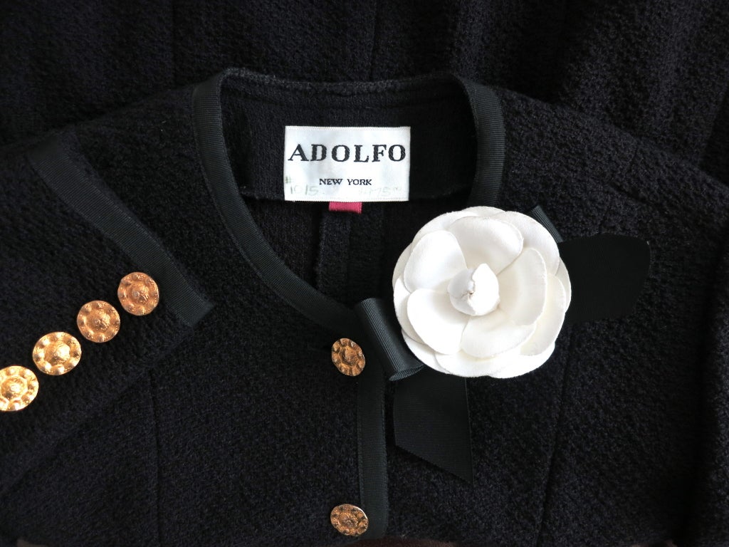 Vintage ADOLFO 1970's Classic black knit skirt suit 6