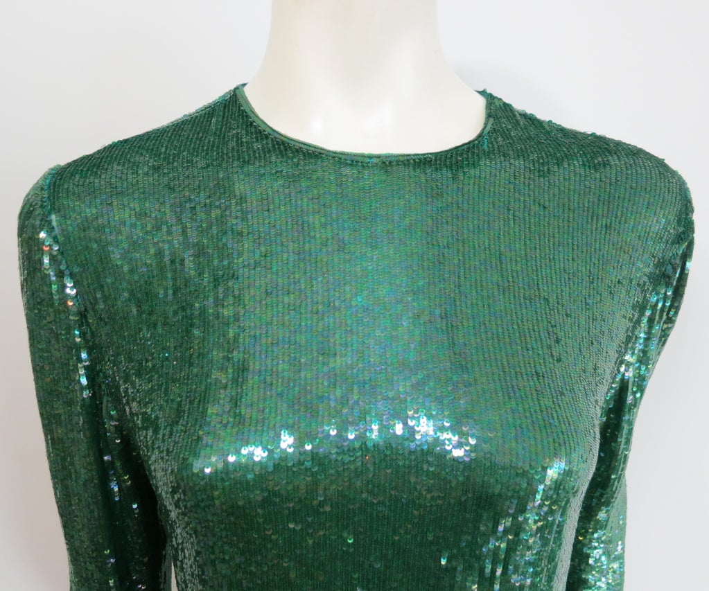Women's Vintage OSCAR DE LA RENTA 1970's era emerald sequin silk blouse