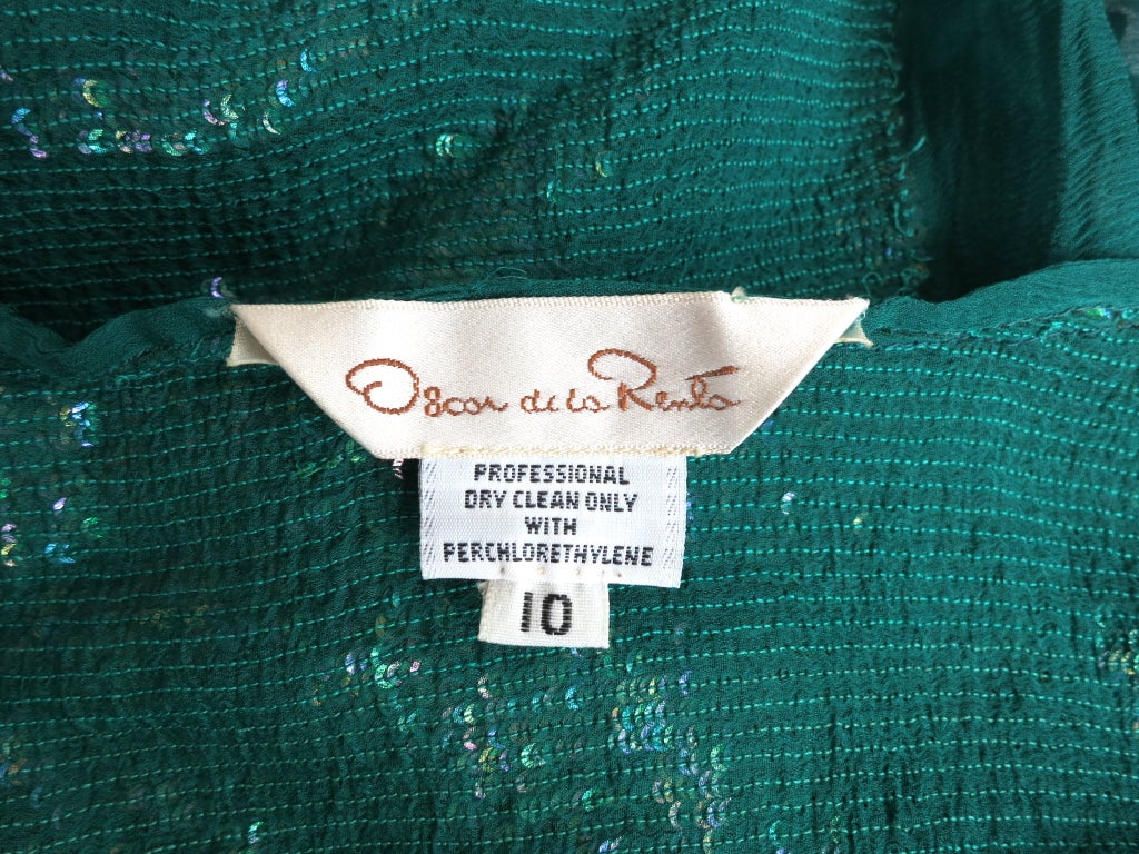 Vintage OSCAR DE LA RENTA 1970's era emerald sequin silk blouse 5