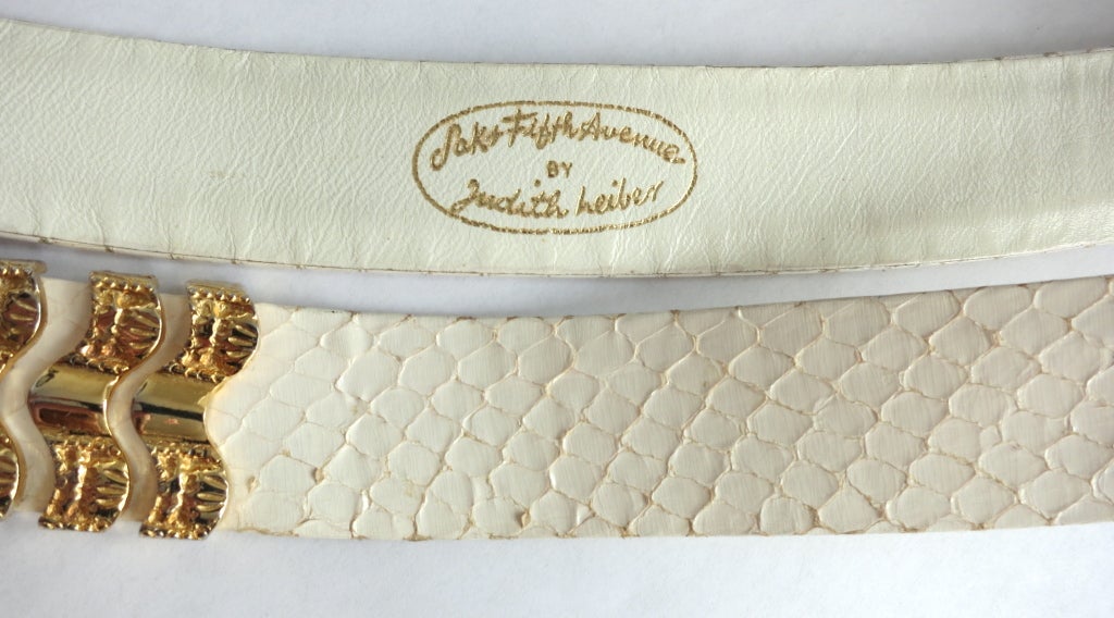 Women's Vintage JUDITH LEIBER 1960's Lion medallion ivory snakeskin belt For Sale