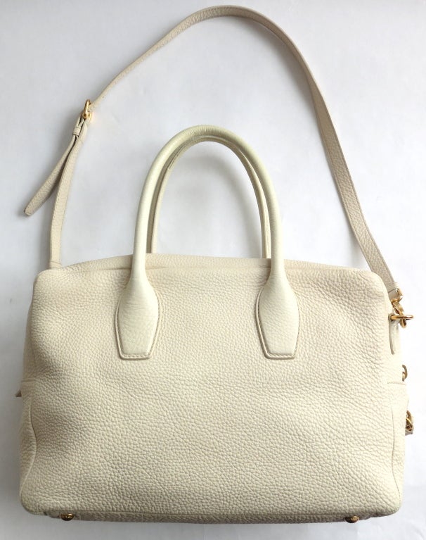 PRADA MILANO Ecru grained leather top handle bag 1