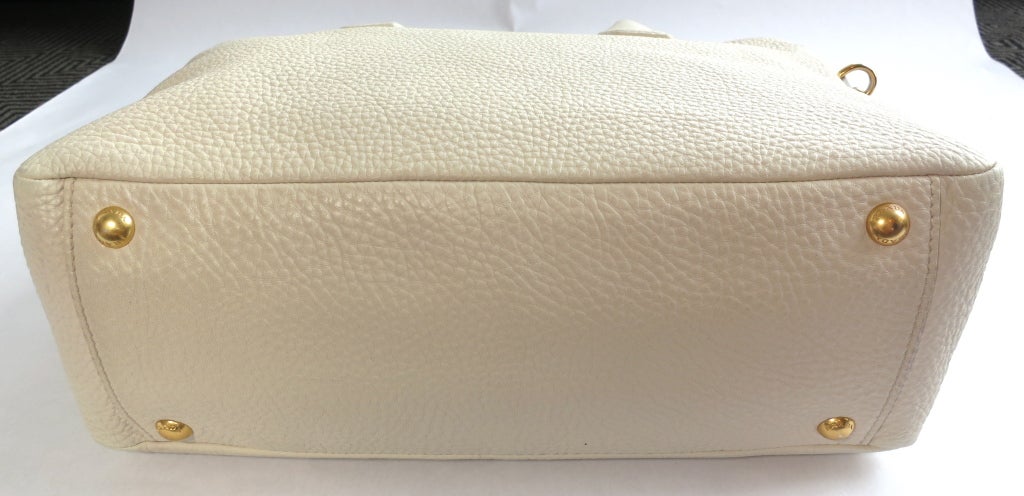 PRADA MILANO Ecru grained leather top handle bag 2