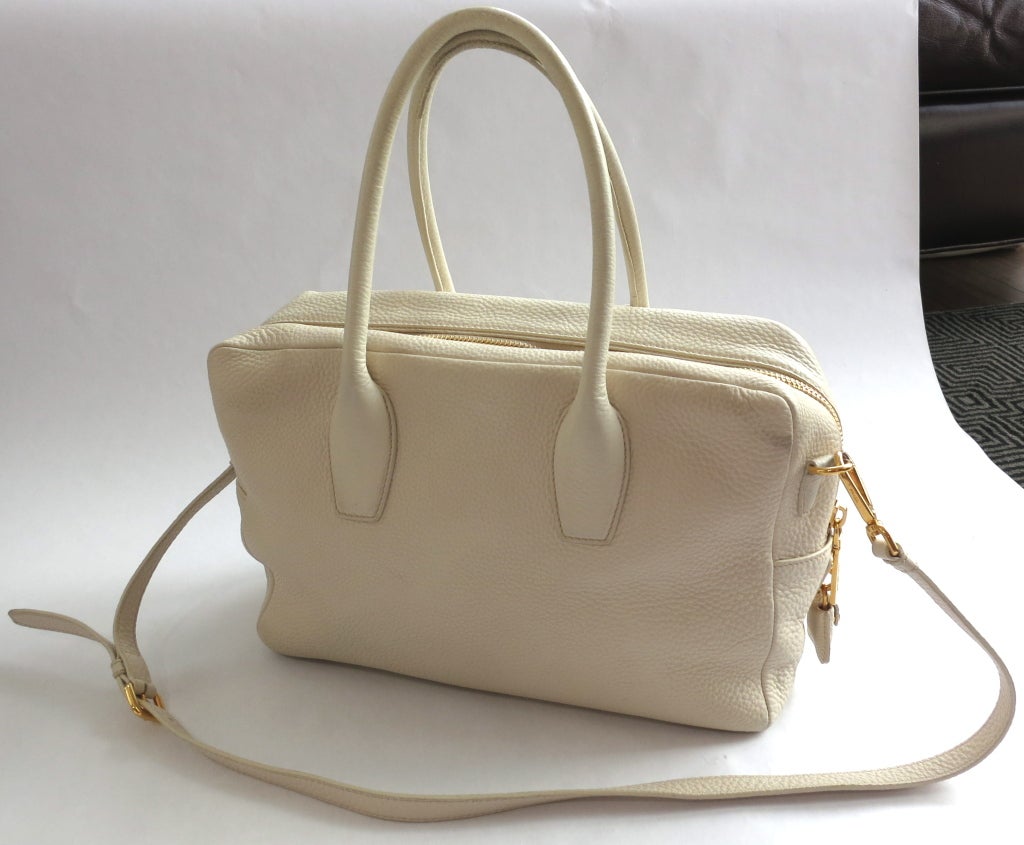 PRADA MILANO Ecru grained leather top handle bag 6