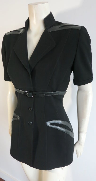 Vintage THIERRY MUGLER 1980's era Black leather trim jacket In Excellent Condition In Newport Beach, CA