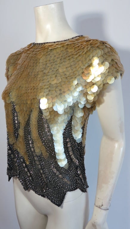 Women's Vintage OLEG CASSINI embellished silk chiffon evening blouse