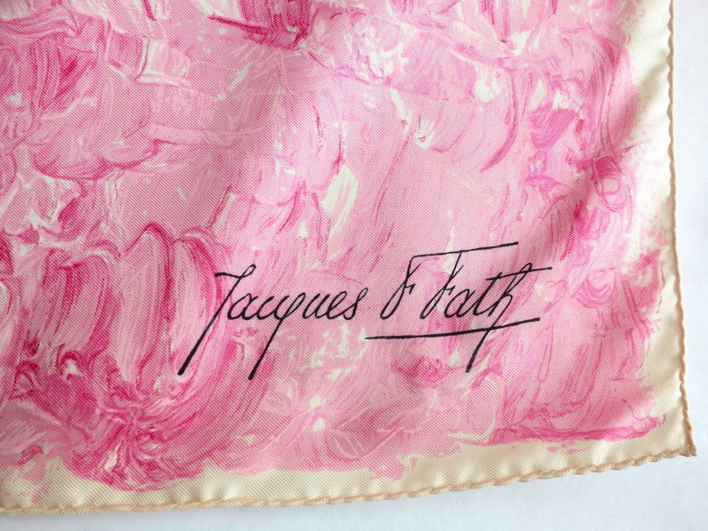 Vintage JACQUES FATH Painted floral silk scarf & original box For Sale 6