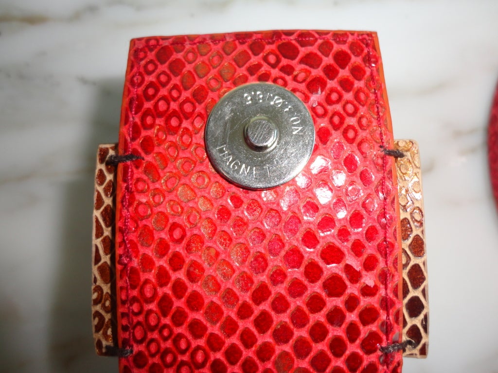 FENDI Geometric floral hand beaded red python baguette purse 6