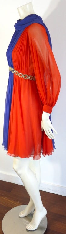 Women's Vintage SARMI 1960's silk chiffon beaded waist dress Lena Horne For Sale