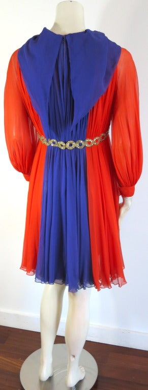 Vintage SARMI 1960's silk chiffon beaded waist dress Lena Horne For Sale 1