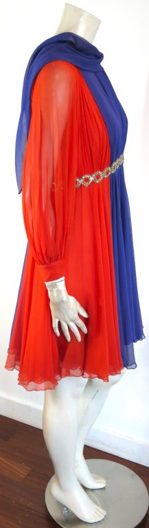 Vintage SARMI 1960's silk chiffon beaded waist dress Lena Horne For Sale 2