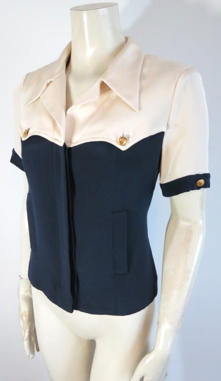 Vintage CHANEL PARIS Silk crepe de chine short sleeve jacket/top 1