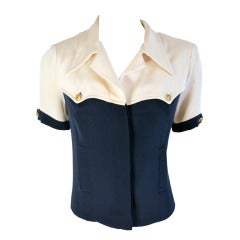 Vintage CHANEL PARIS Silk crepe de chine short sleeve jacket/top