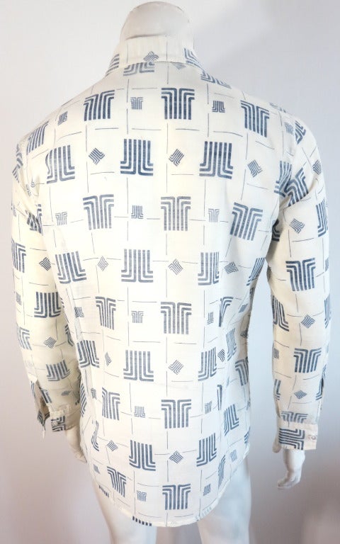Vintage LANVIN PARIS 1970's Men's logo grid shirt In Good Condition For Sale In Newport Beach, CA